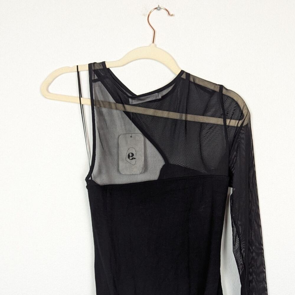 NWT Elodie Black Mesh One Shoulder Bodysuit Size L - Picture 5 of 9